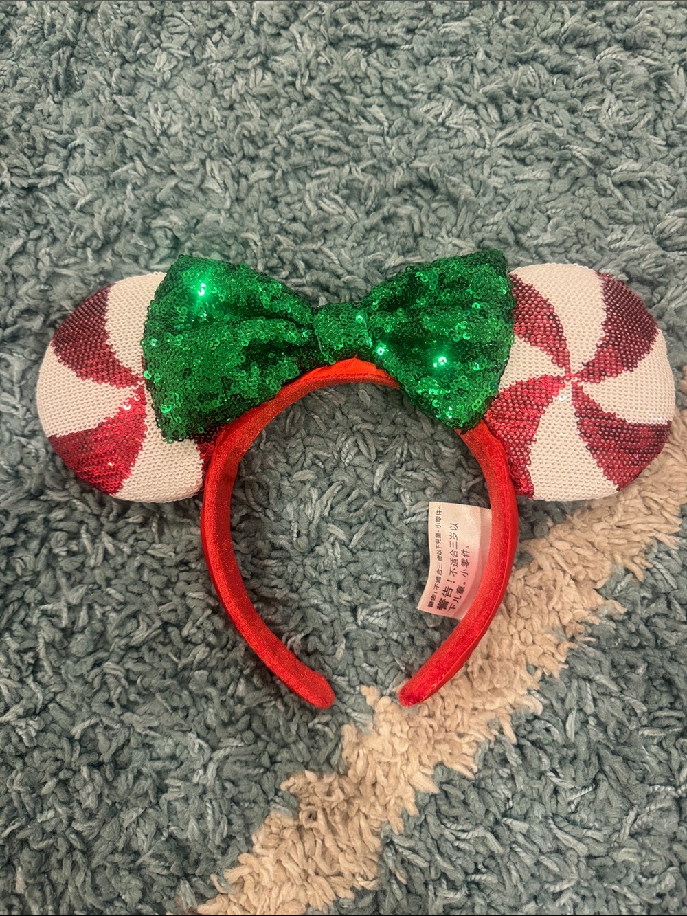Disney Red & Green Sequin Peppermint Mouse Ear Headband
